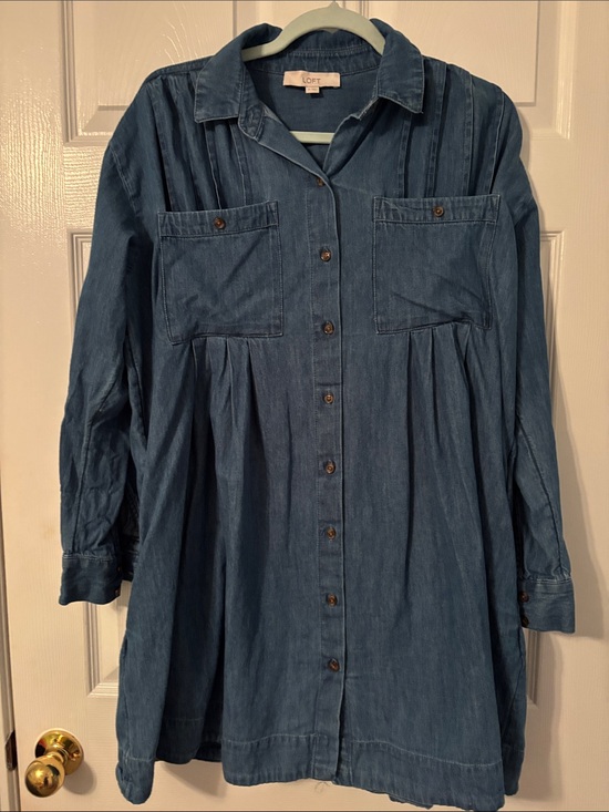 LOFT Dresses & Skirts - LOFT Washed Denim Button-Up Tunic Dress - Blue